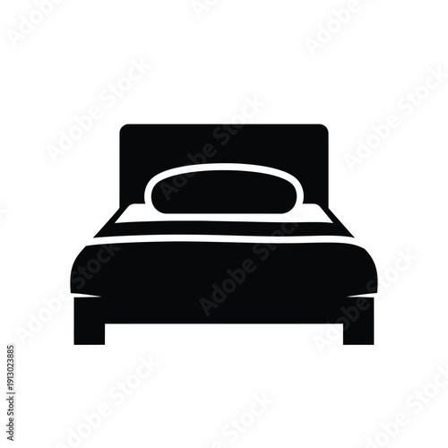 Vector illustration icon simple black and white illustration of a bed with a minimalist design
