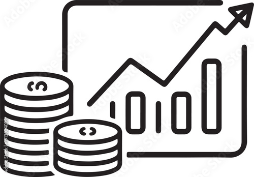 Financial Growth: A conceptual representation of financial growth, depicting rising graph and money coins symbolizing prosperity and economic progress.