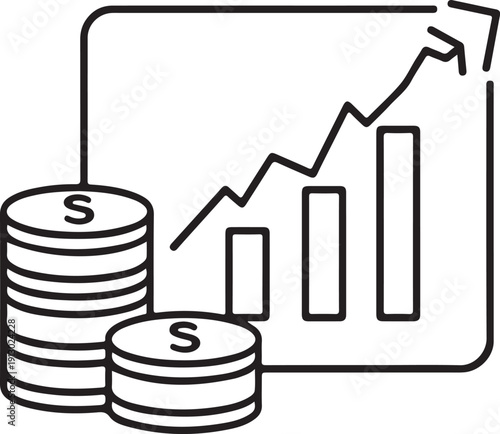 Financial Growth: Illustration of financial growth with coins and a rising chart, symbolizing increasing wealth and financial success.