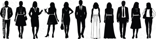 Business people standing silhouette collection of men and women in formal attire isolated vector illustration on light background design