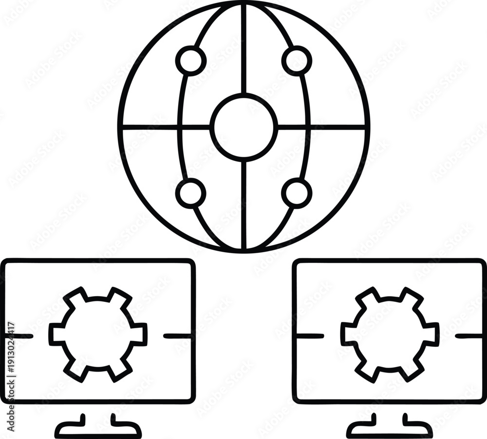 Obraz premium latinx futurism line art vector illustration on transparent background