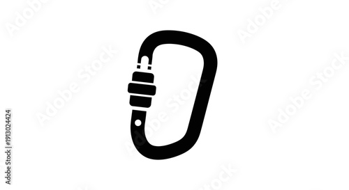 Black Carabiner Climbing Equipment Icon Symbol.