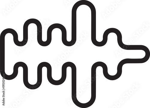 Abstract Sound Wave Icon Outline Illustration, Black outline abstract sound wave icon with symmetrical waveform shape, representing audio signal, music visualization, voice recording and digital comm
