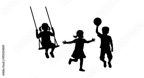 Children Playing Outside on a Swing.