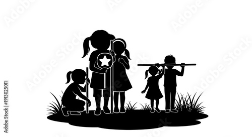 Children Playing with Toy Guns and Telescope.