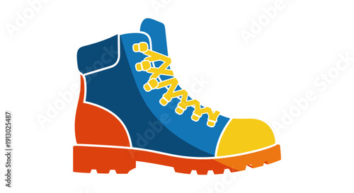Blue and Orange Hiking Boot Illustration.