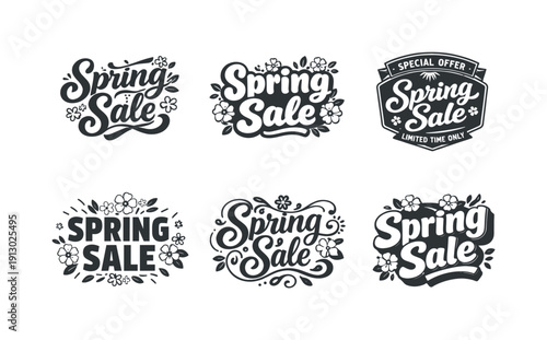 Spring sale. Set lettering. harmonious lettering variations of the same emblematic concept, each with different artistic interpretation (Bold