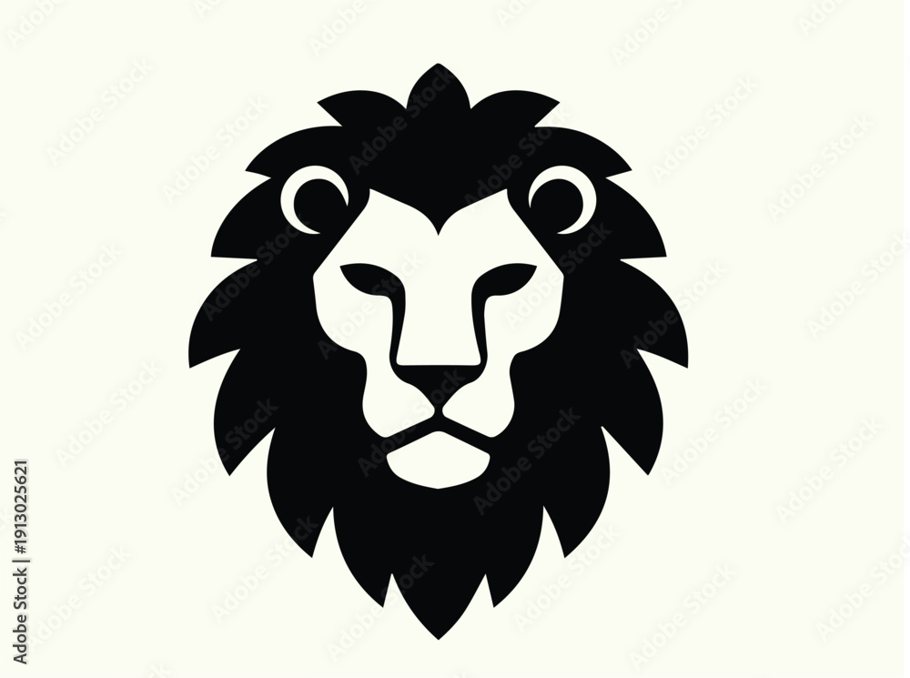 Fototapeta premium Bold black stencil silhouette of a lion's head with a flowing mane