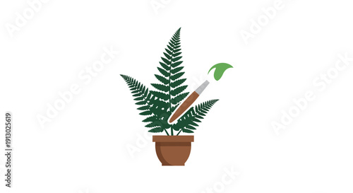 Potted Fern Plant with Green Leaves.
