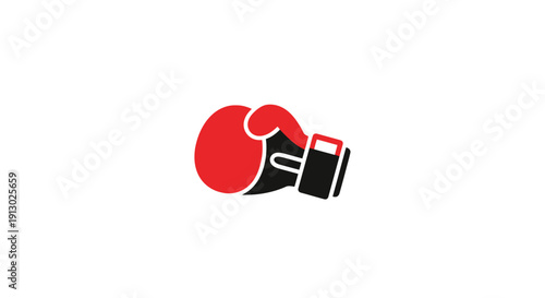 Red Boxing Glove Punching Black Punching Bag.
