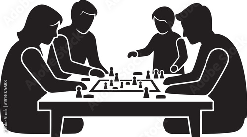 Family Playing Chess Together at Home Table