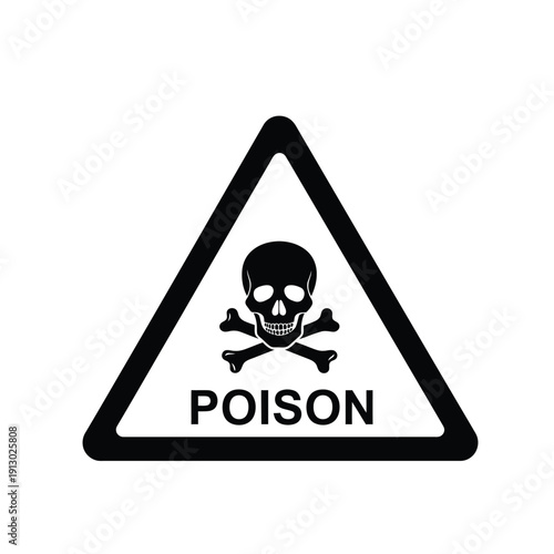 Vector illustration icon black poison warning sign with skull and crossbones