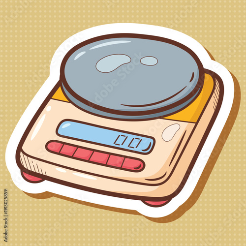 Hand-Drawn Cartoon Digital Kitchen Scale Sticker Vector Art
