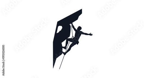 Man Rock Climbing on Cliff Face Silhouette.