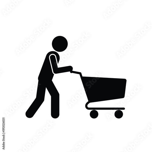Vector illustration icon person pushing a shopping cart with a simple and modern design