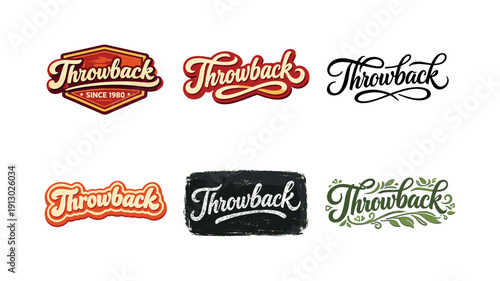 Throwback lettering. Set lettering. harmonious lettering variations of the same emblematic concept, each with different artistic