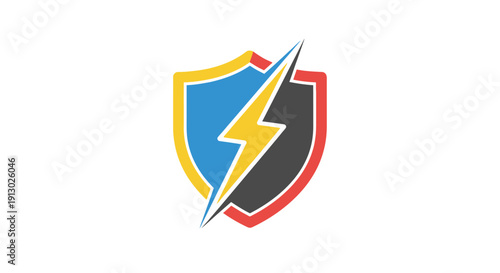 Shield with lightning bolt logo symbol.