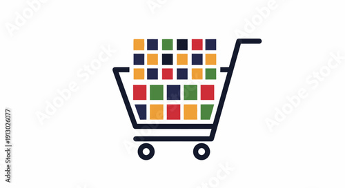 Shopping Cart Filled with Colorful Products.