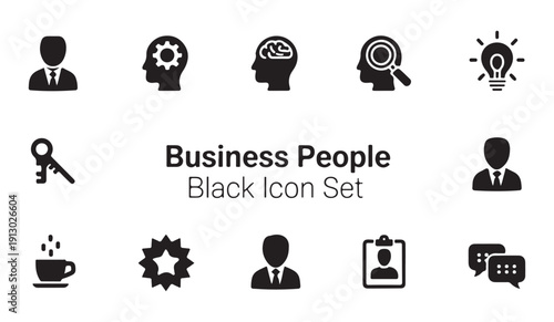 Business people black icon set with various concepts related to work and success