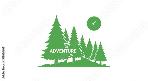 Green Forest Trees with Adventure Text Logo.
