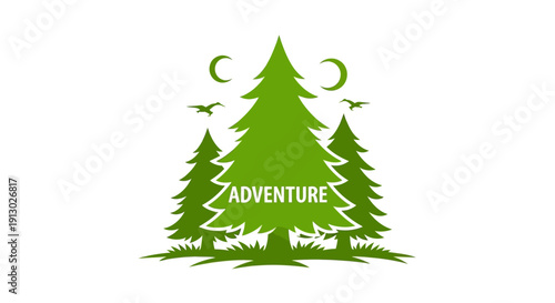 Green Trees Silhouette with Adventure Text Logo.