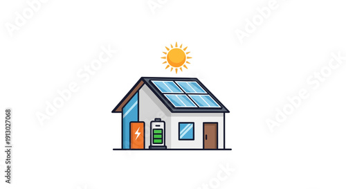 Solar powered house with panels roof.