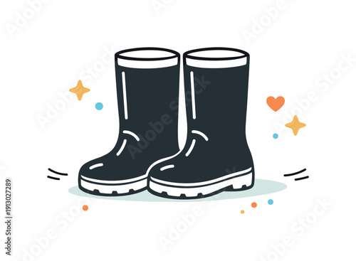Rubber boots minimal illustration. A pair of simple rubber boots standing neatly side by side, conveying everyday practicality and calm