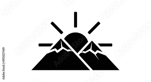 Mountain Peaks with Rising Sun Illustration.