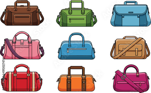 Colorful cartoon handbags and briefcases