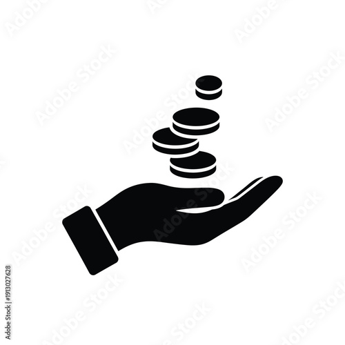 Vector illustration icon hand holding coins, financial concept illustration