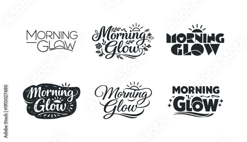 Harmonious Lettering Variations. Morning glow. Set lettering. harmonious lettering variations of the same emblematic concept, each with different artistic
