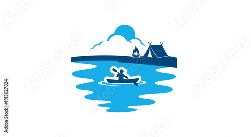 Person Paddling Canoe on Calm Waterway.