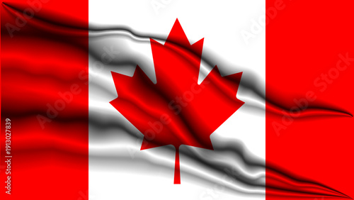 Realistic Canada flag vector with fabric texture, natural wrinkles, and soft waves. High-quality Canadian national symbol featuring the iconic red maple leaf.