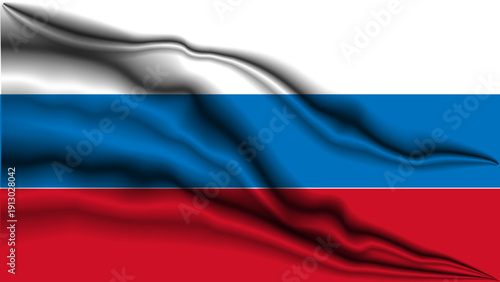 Realistic Russia flag vector with fabric texture, elegant wrinkles, and organic waves. High-quality national Russian symbol for official design.