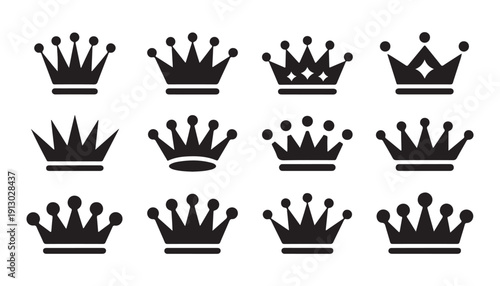 Crown icons collection isolated on white background symbol of authority power and royal luxury style
