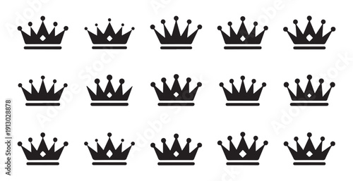 Repeating royal crown pattern icons in various heights and widths for decorative backgrounds designs