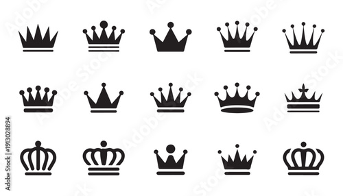 Minimalist crown symbols for premium branding and luxury logo design isolated on plain background set