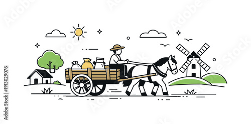 Rural Horse-Drawn Cart. Traditional modes of transport