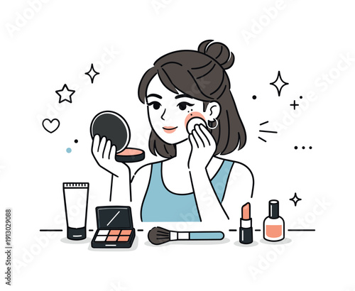 Trendy Makeup Ritual. A person styling their hair with a trendy