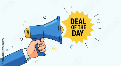 Announcement megaphone illustration with deal of the day message