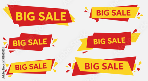 Big sale banners collection in red and yellow colors on white background