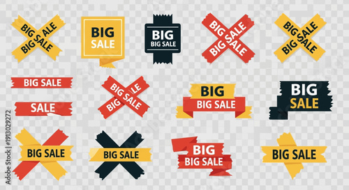 Big sale stickers and labels for commerce promotions and advertising