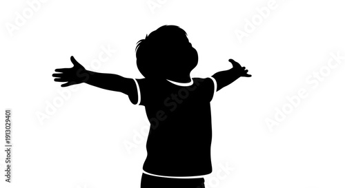 Silhouette of a happy child with outstretched arms.