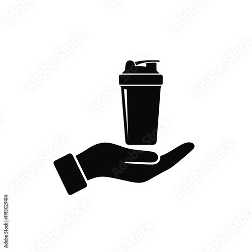 Vector illustration icon hand holding a protein shaker bottle icon
