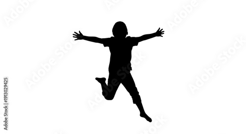 Silhouette of a Jumping Happy Child.