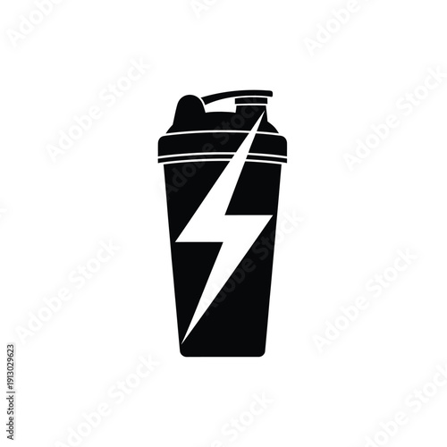 Vector illustration icon black protein shaker bottle with lightning bolt icon