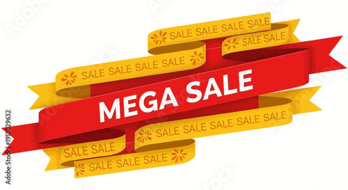 Bold mega sale banner with ribbons for promotional discount offers