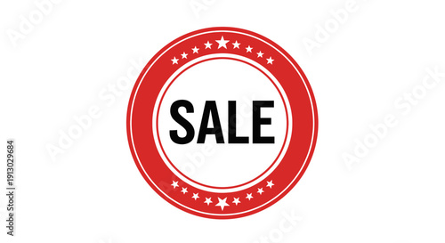 Free Download Bold red sale badge with white text and star embellishments on white - GFXLoad