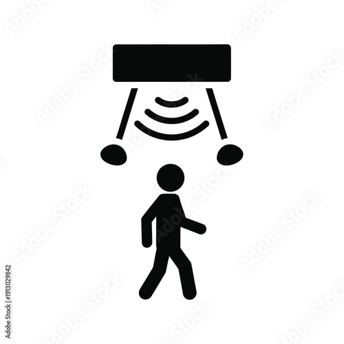 Vector illustration icon person walking under motion sensor on ceiling