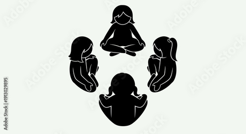 Group of People Meditating Together Silhouettes.